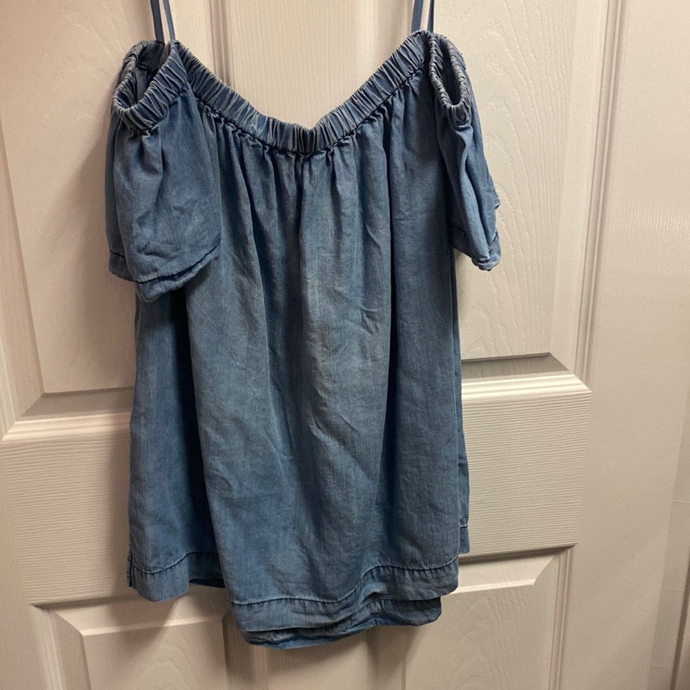 Off shoulder denim shirt